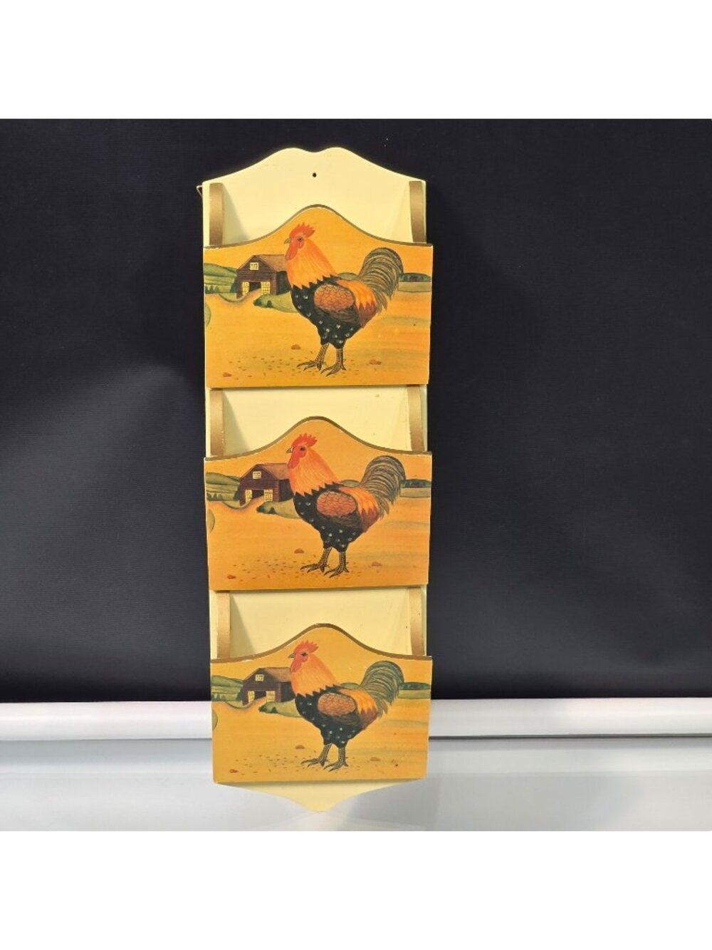 Vintage Rooster Wall Mail Letter Holder Organizer Farm Barn Country